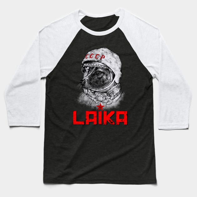 Laika The Soviet Super Hero Space Dog Baseball T-Shirt by MotorManiac